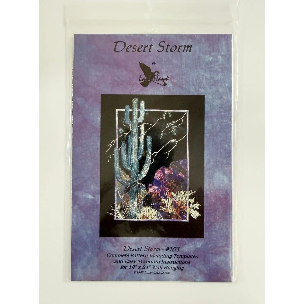 LadyHawk Designs Desert‎ Storm #103 Pattern Purple Cactus Wall Hanging Trapunto
